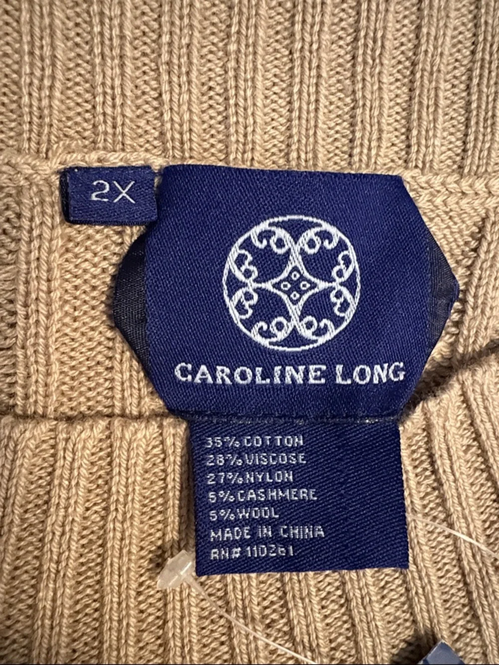 NWT Caroline Long Tan Cotton Tunic Sweater 2X
